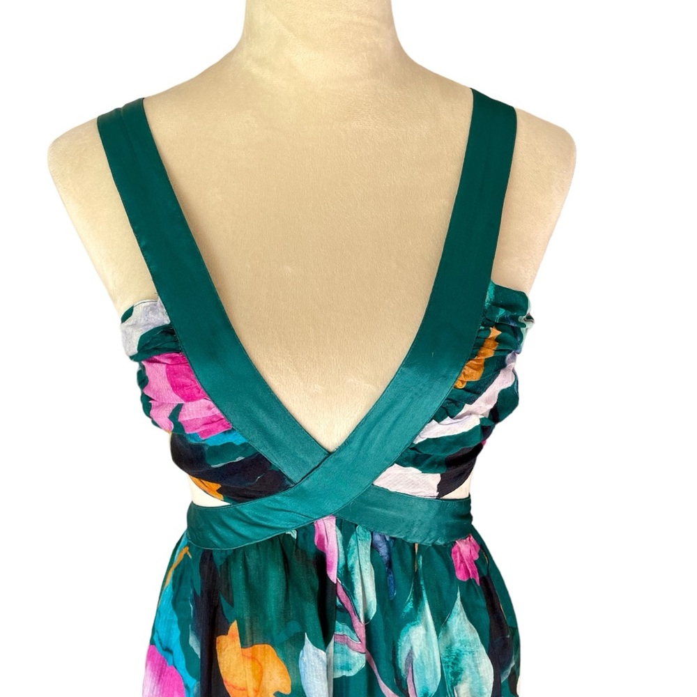 Anthropologie Teal Floral Cutout Maxi Jumpsuit - Picture 4 of 9